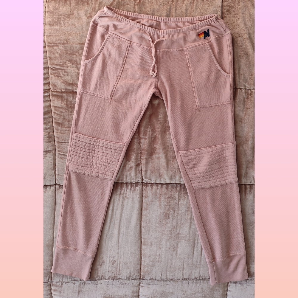 Aviator Nation Light Baby Pink Moto Joggers Sweatpants